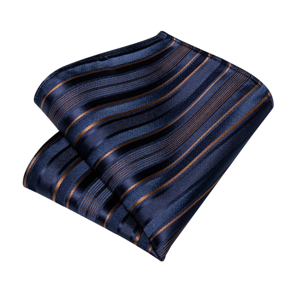 Navy Blue & Gold Striped Silk Tie Set - GentCrest - View 4