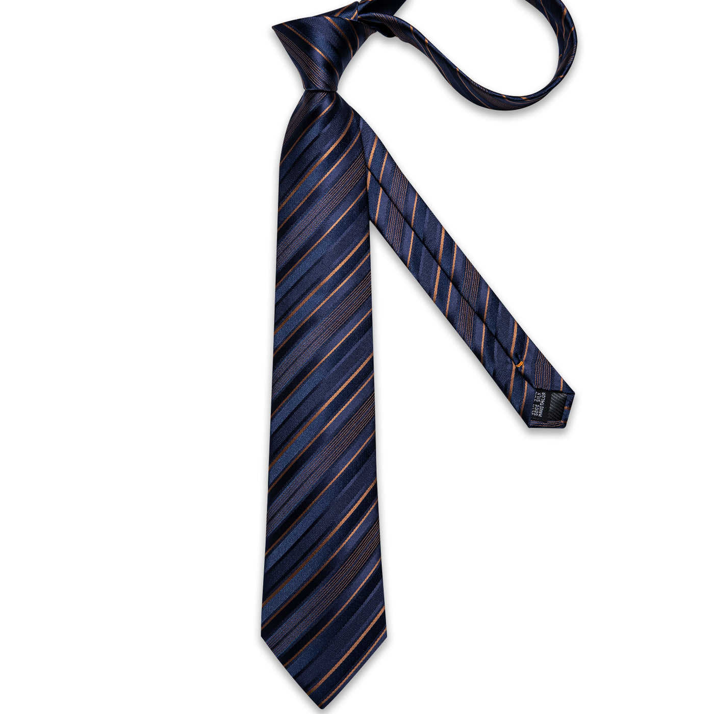 Navy Blue & Gold Striped Silk Tie Set - GentCrest - View 5