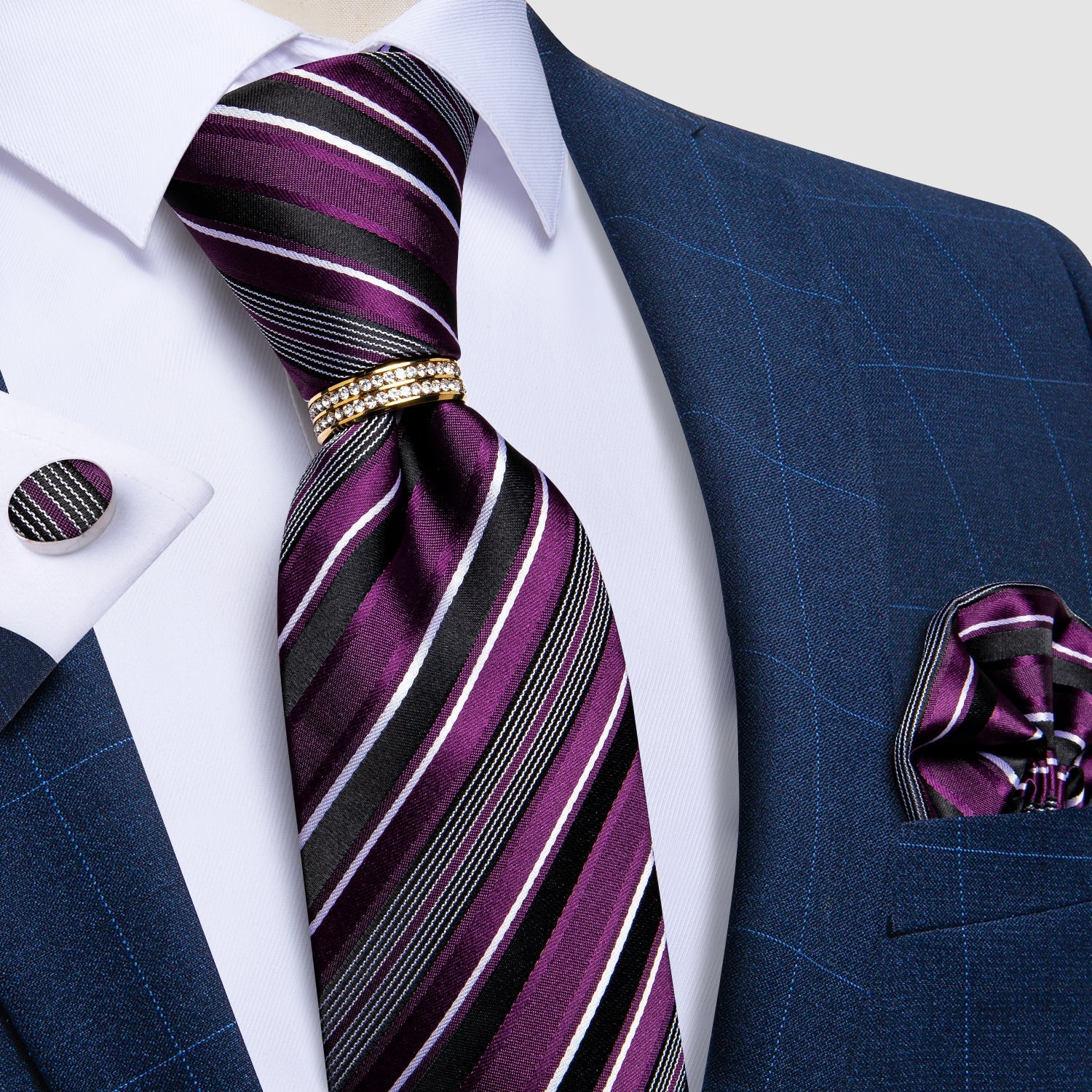 GentCrest Black Striped Tie with Rings - Image 2