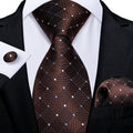 GentCrest Brown Plaid Tie Hanky Cufflinks Set - Image 1