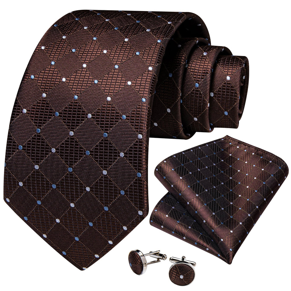 GentCrest Brown Plaid Tie Hanky Cufflinks Set - Image 2