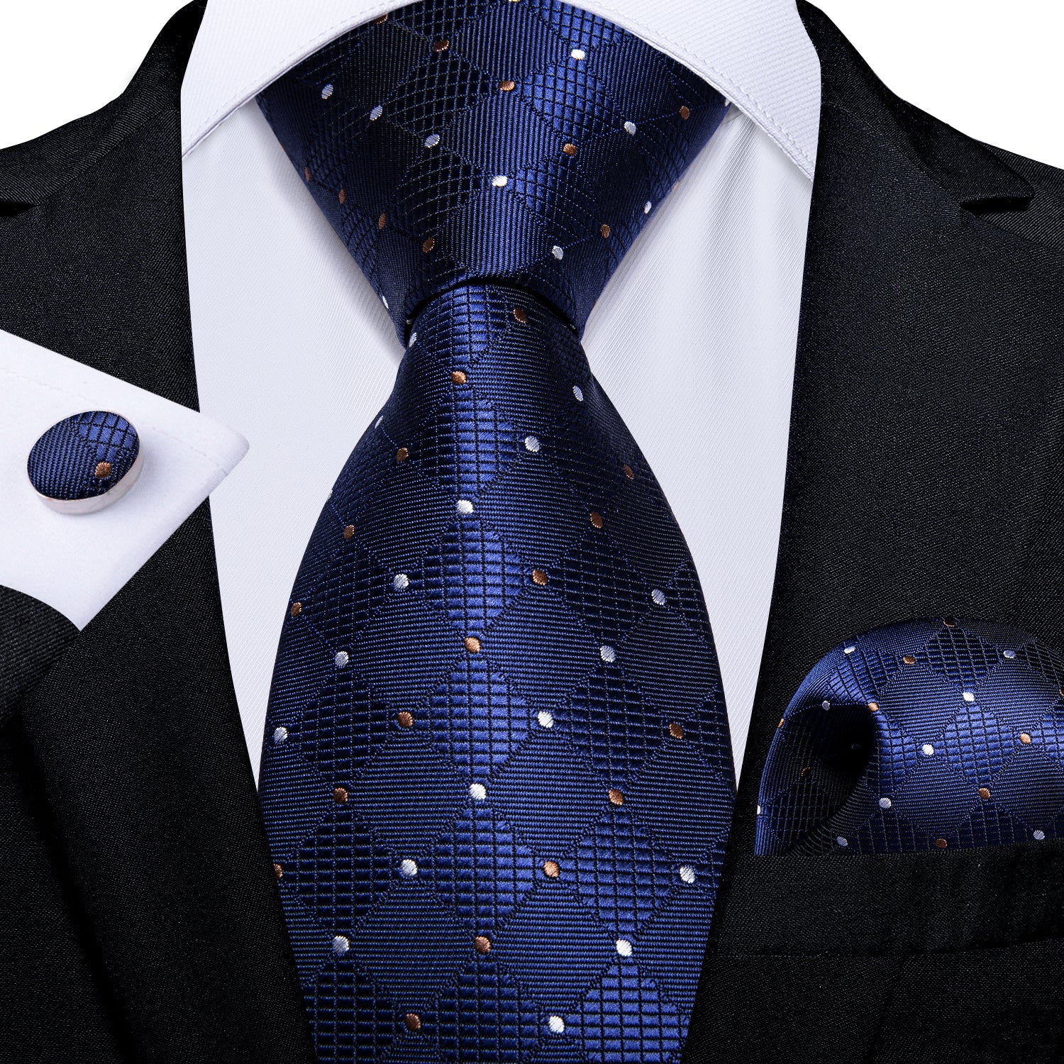 GentCrest Blue Plaid Tie Hanky Cufflinks Set - Image 1
