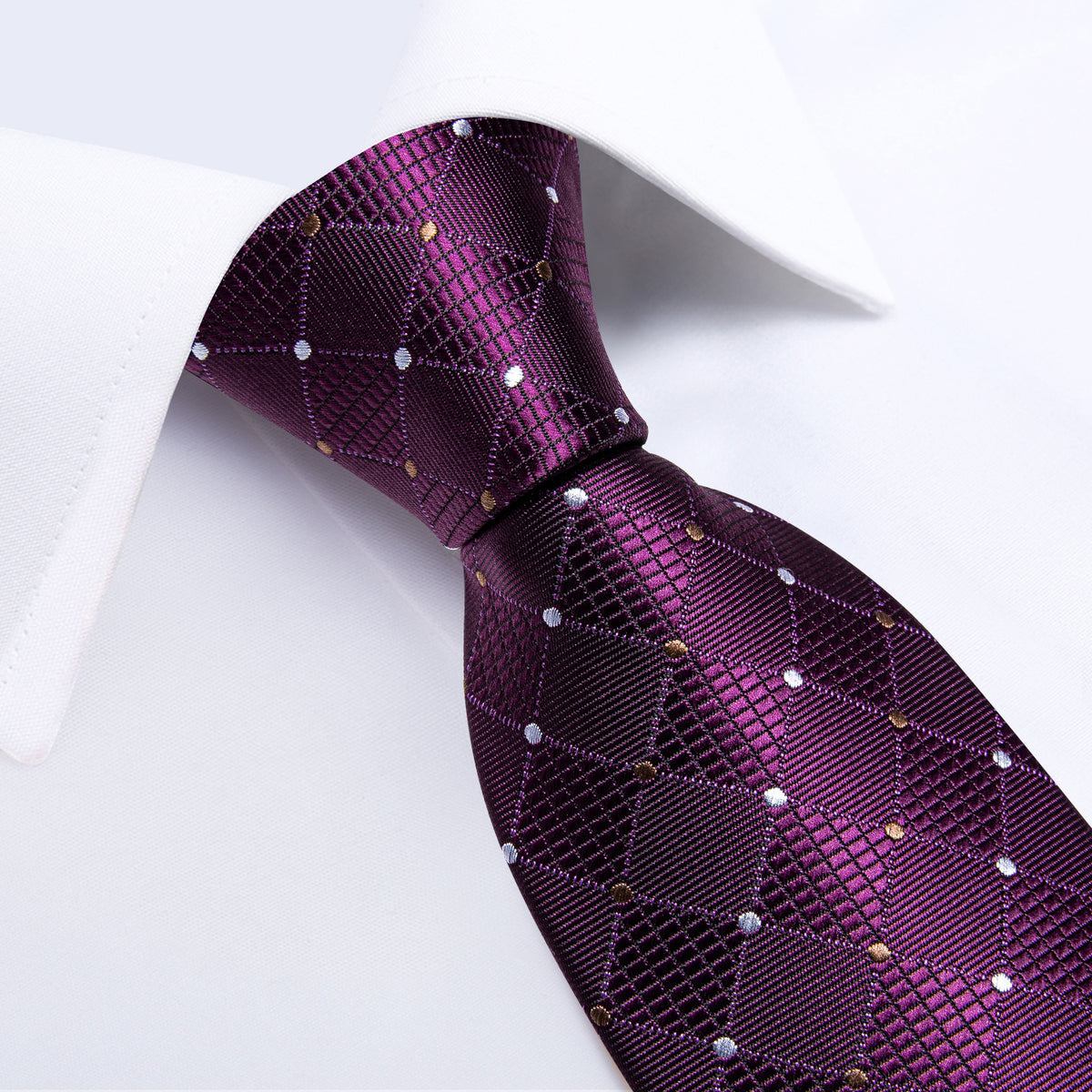 Purple Plaid Polka Dot Silk Tie Set - GentCrest - View 2
