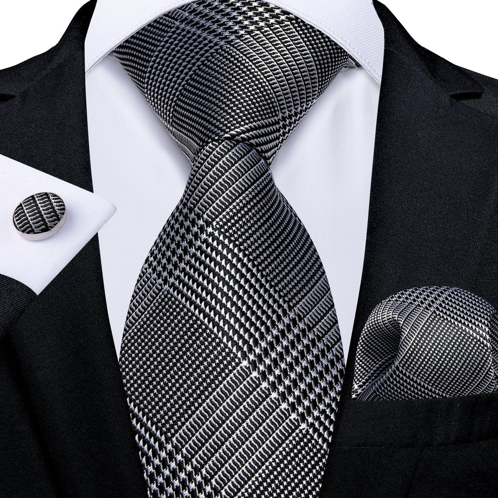 GentCrest Black Plaid Tie Hanky Cufflinks Set - Image 1