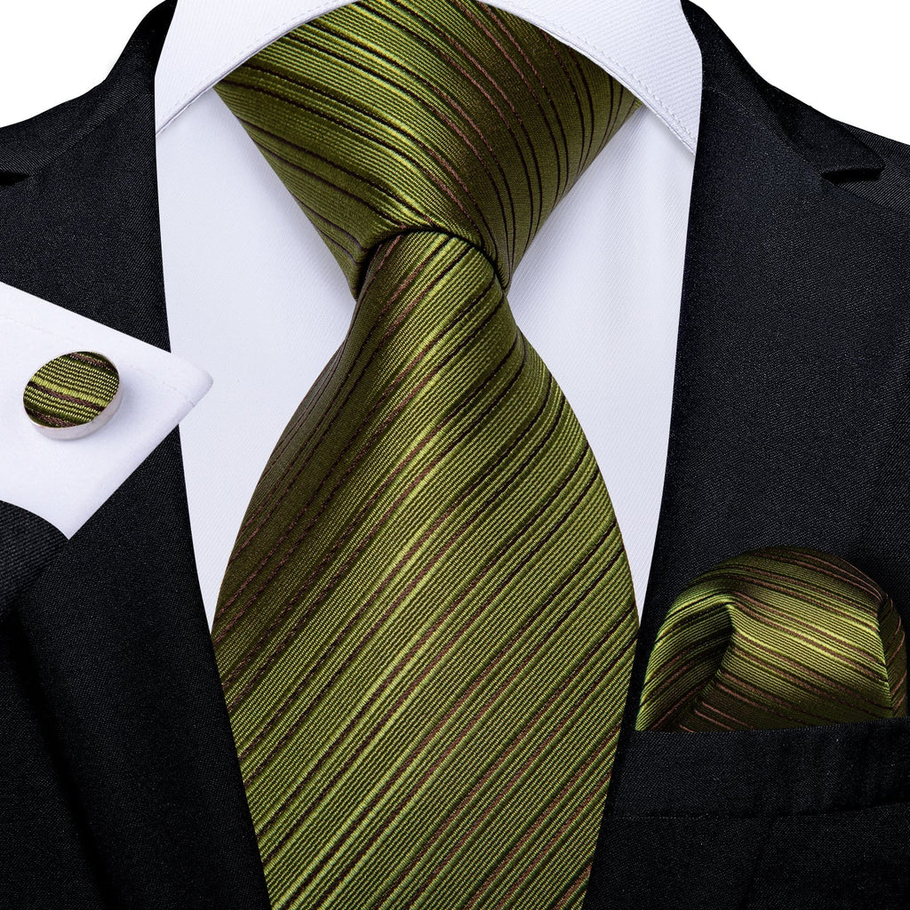 GentCrest Green Striped Tie Hanky Cufflinks Set - Image 1