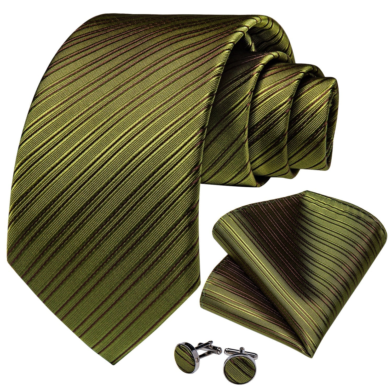 GentCrest Green Striped Tie Hanky Cufflinks Set - Image 2