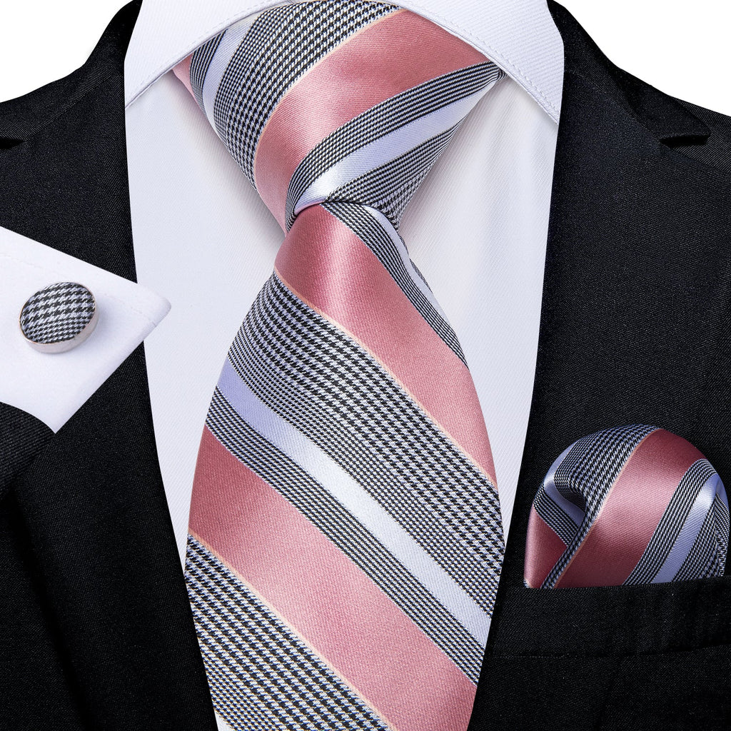 GentCrest Pink Striped Tie Hanky Cufflinks Set - Image 1