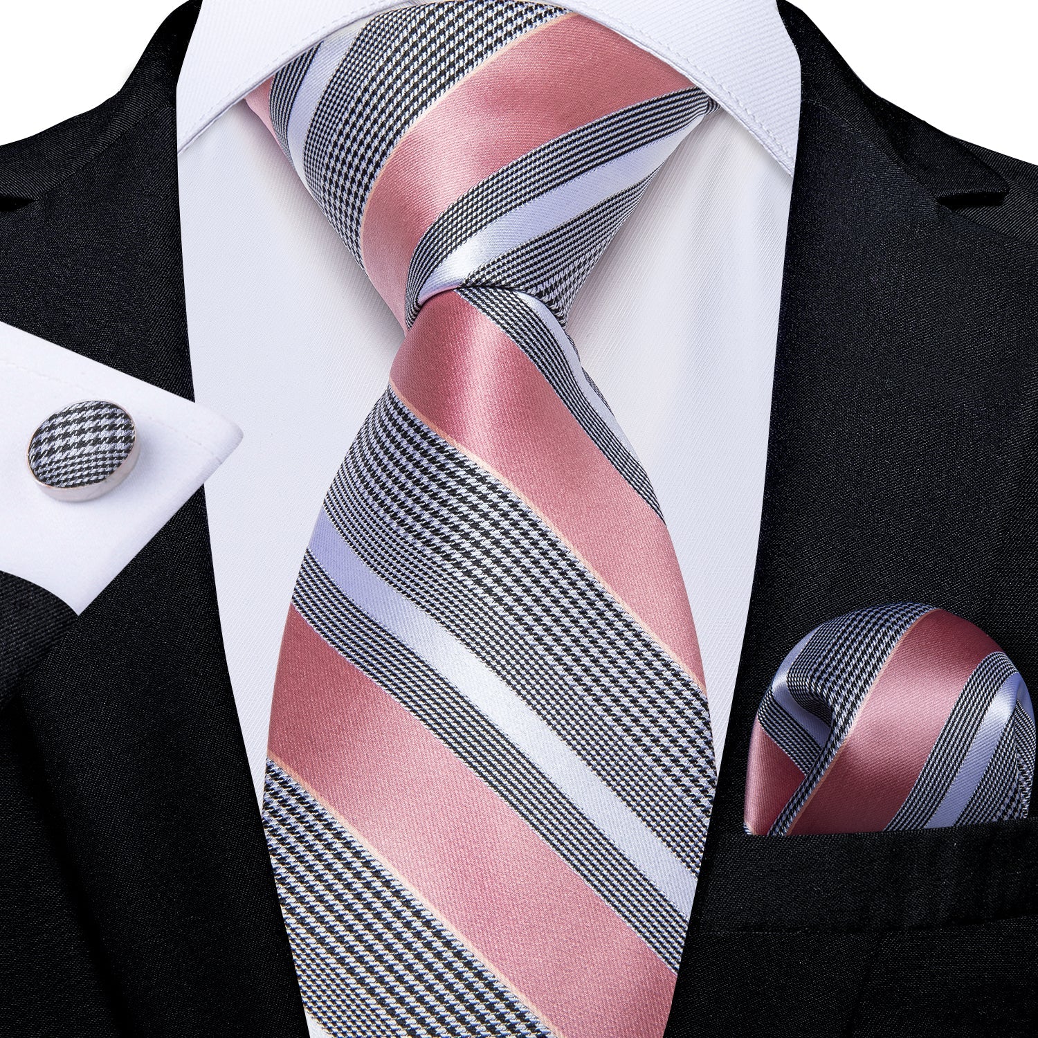 GentCrest Pink Striped Tie Hanky Cufflinks Set - Image 1