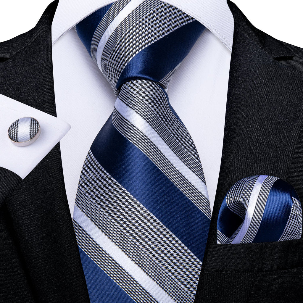 GentCrest Blue Striped Tie Hanky Cufflinks Set - Image 1
