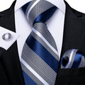 GentCrest Blue Striped Tie Hanky Cufflinks Set - Image 1