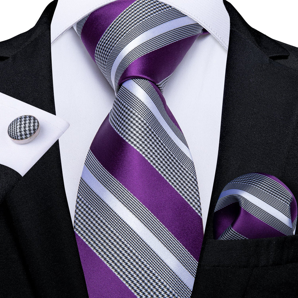 GentCrest Purple Striped Tie Hanky Cufflinks Set - Image 1