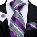 GentCrest Purple Striped Tie Hanky Cufflinks Set - Image 1