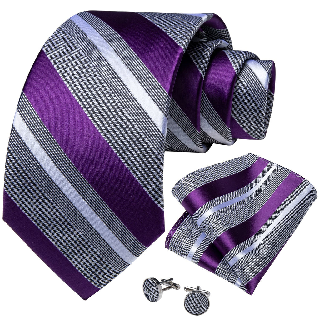 GentCrest Purple Striped Tie Hanky Cufflinks Set - Image 2