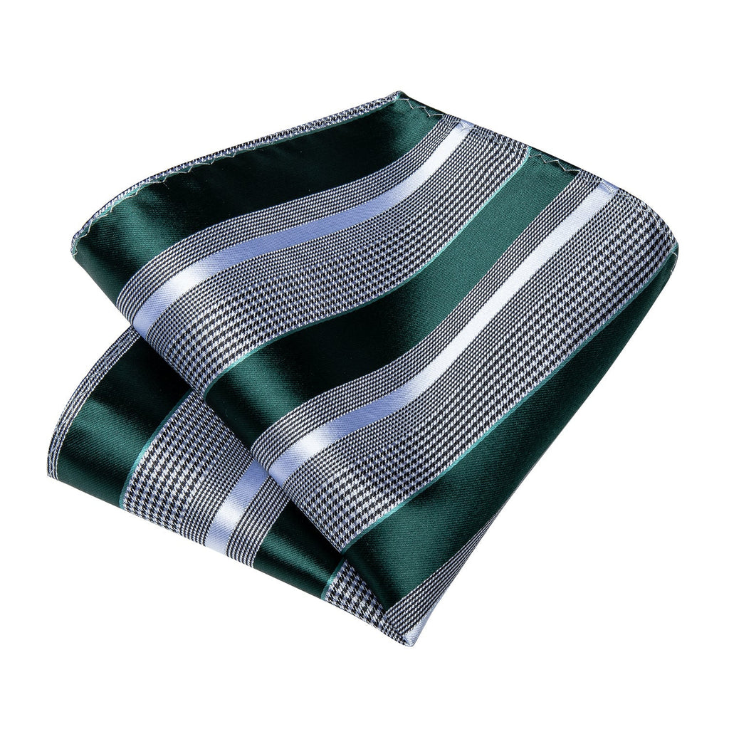 Green and Gray Striped Silk Tie Set - GentCrest - View 6