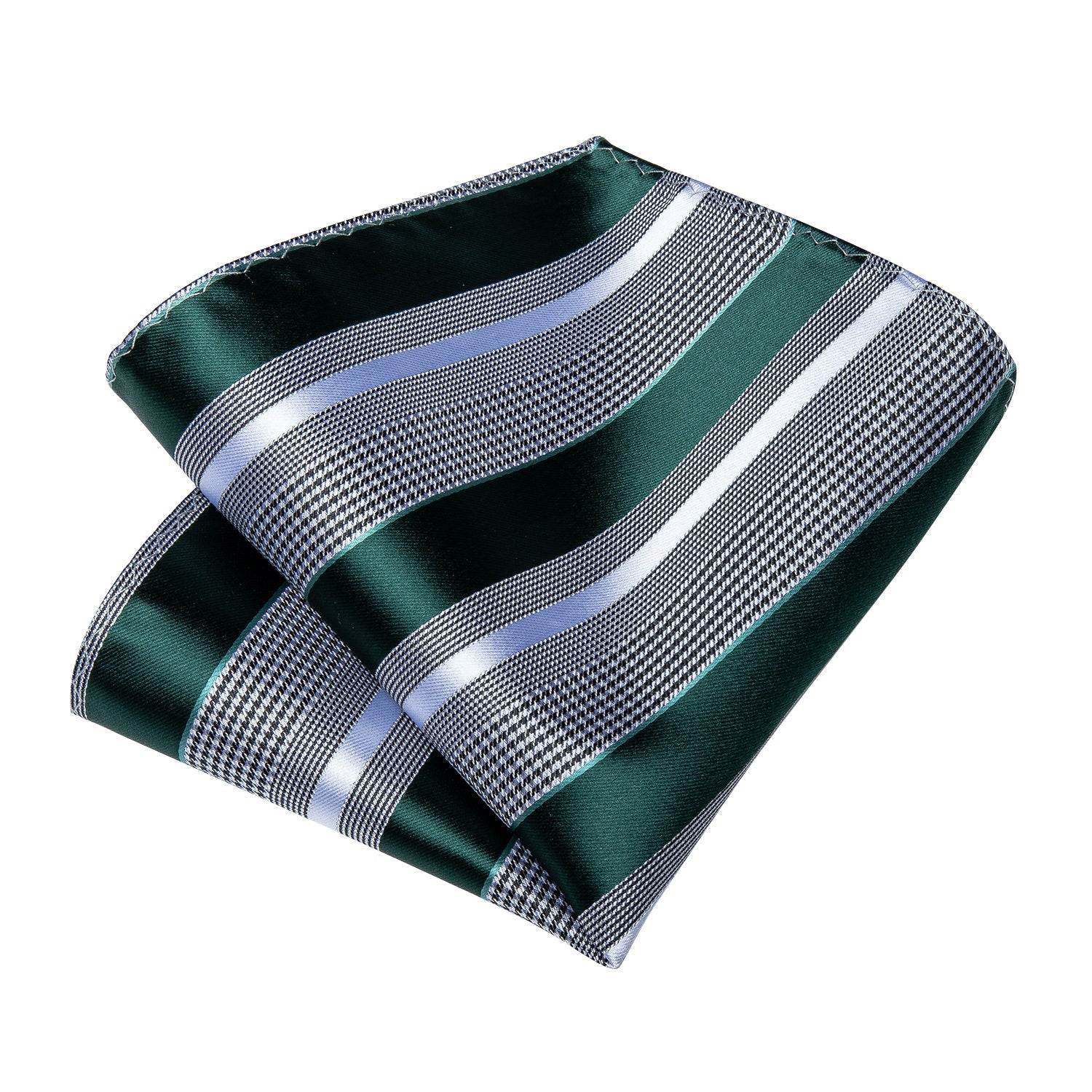 Green and Gray Striped Silk Tie Set - GentCrest - View 6
