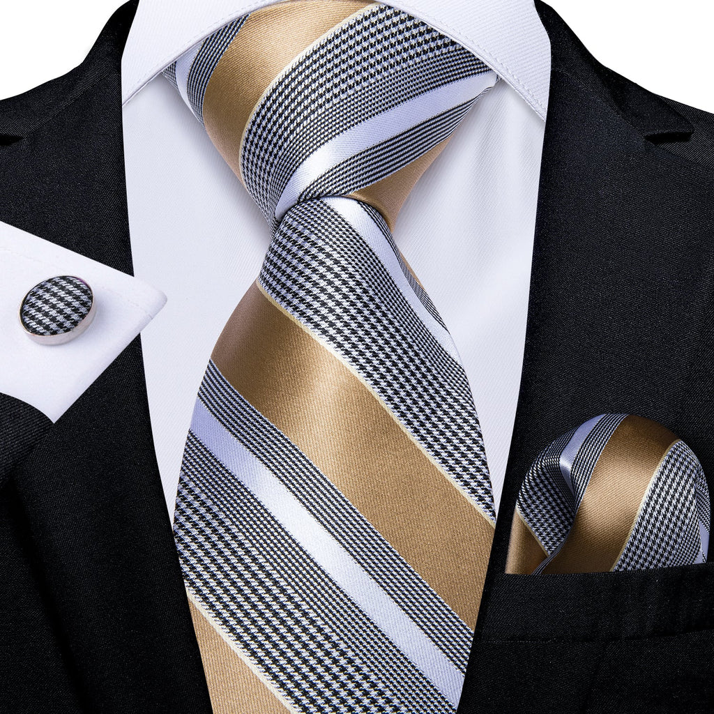 GentCrest Black Striped Tie Hanky Cufflinks Set - Image 1