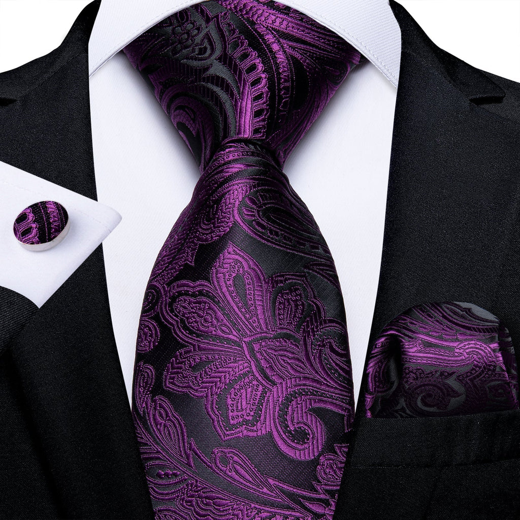GentCrest Purple Floral Tie Hanky Cufflinks Set - Image 1