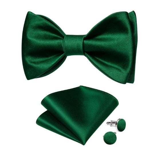 Fashion Silk Bow Tie Set with Pocket Square & Cufflinks - GentCrest - View 2