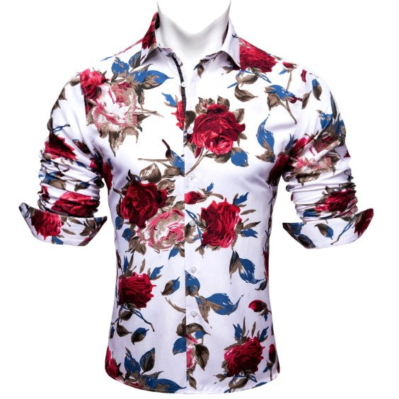 Red, Blue and White Floral Dress Shirt - GentCrest - View 3