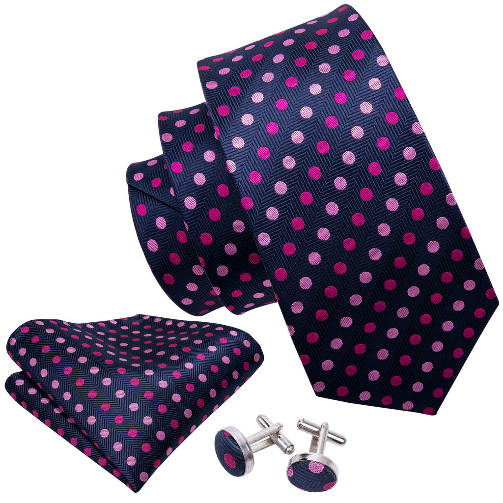 Pink Purple Polka Dot Silk Tie Set - GentCrest - View 4