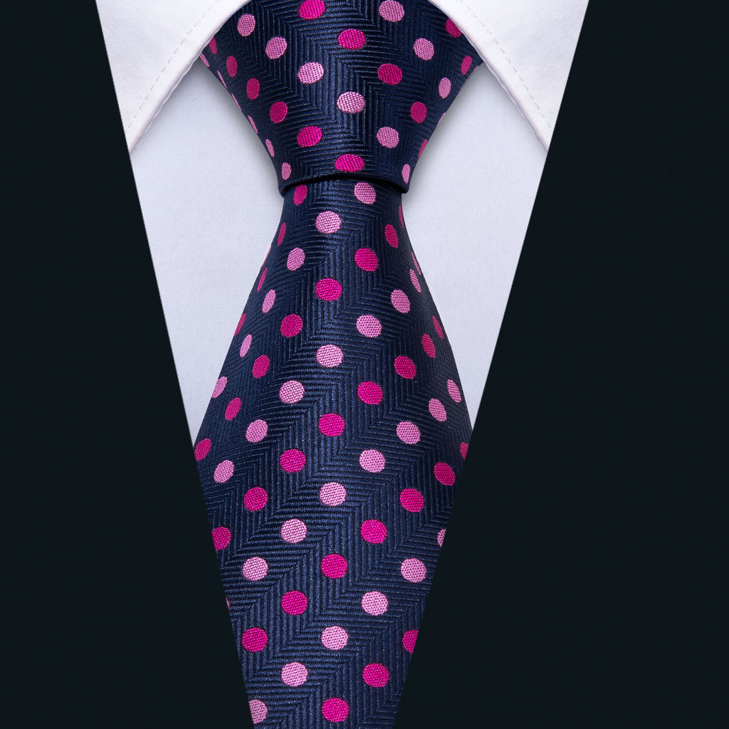 Pink Purple Polka Dot Silk Tie Set - GentCrest - View 2