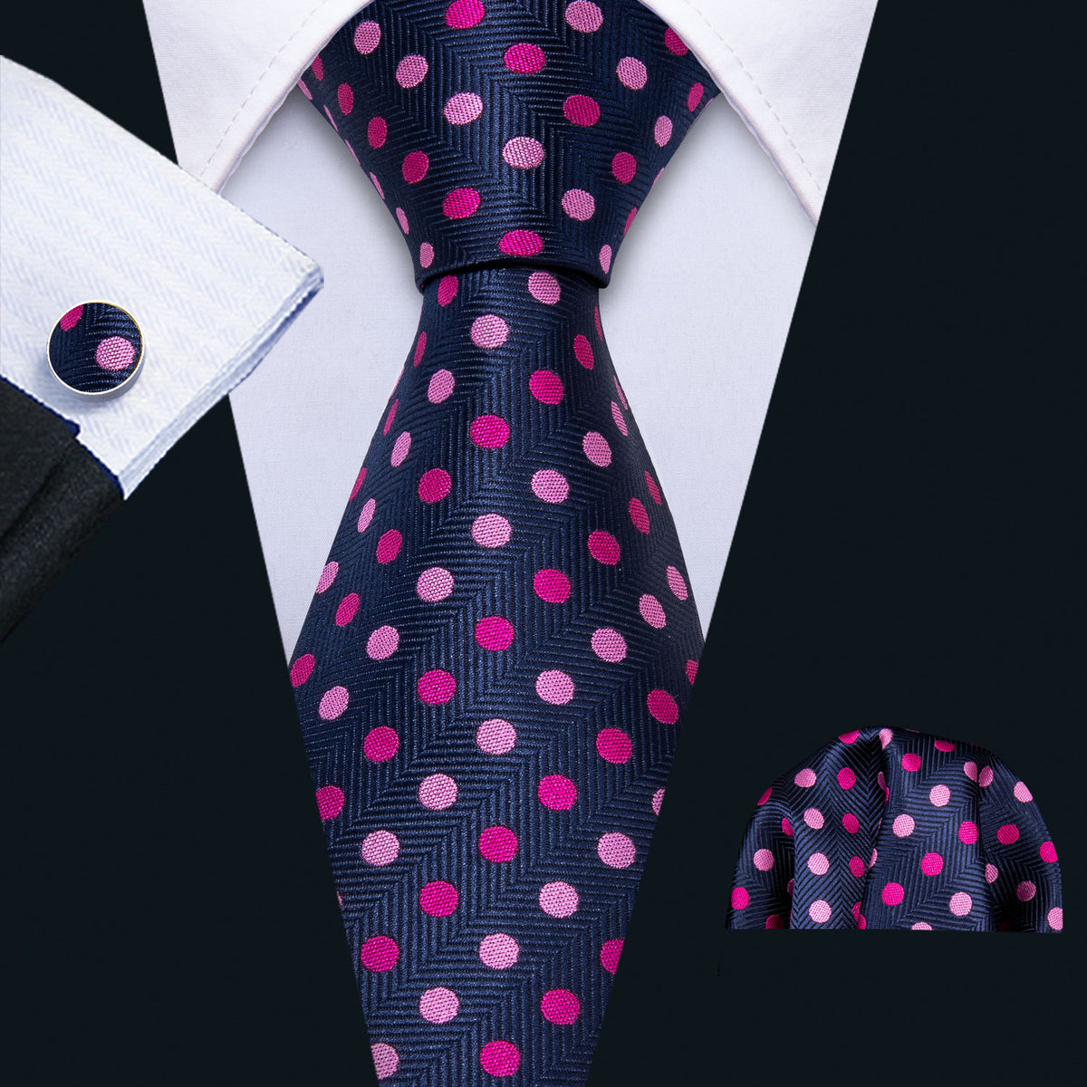 Pink Purple Polka Dot Silk Tie Set - GentCrest