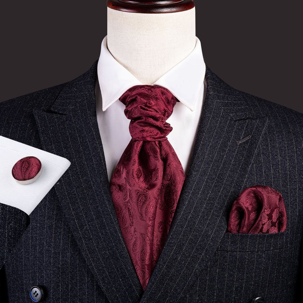 Deep Red Paisley Ascot Set - GentCrest - View 2