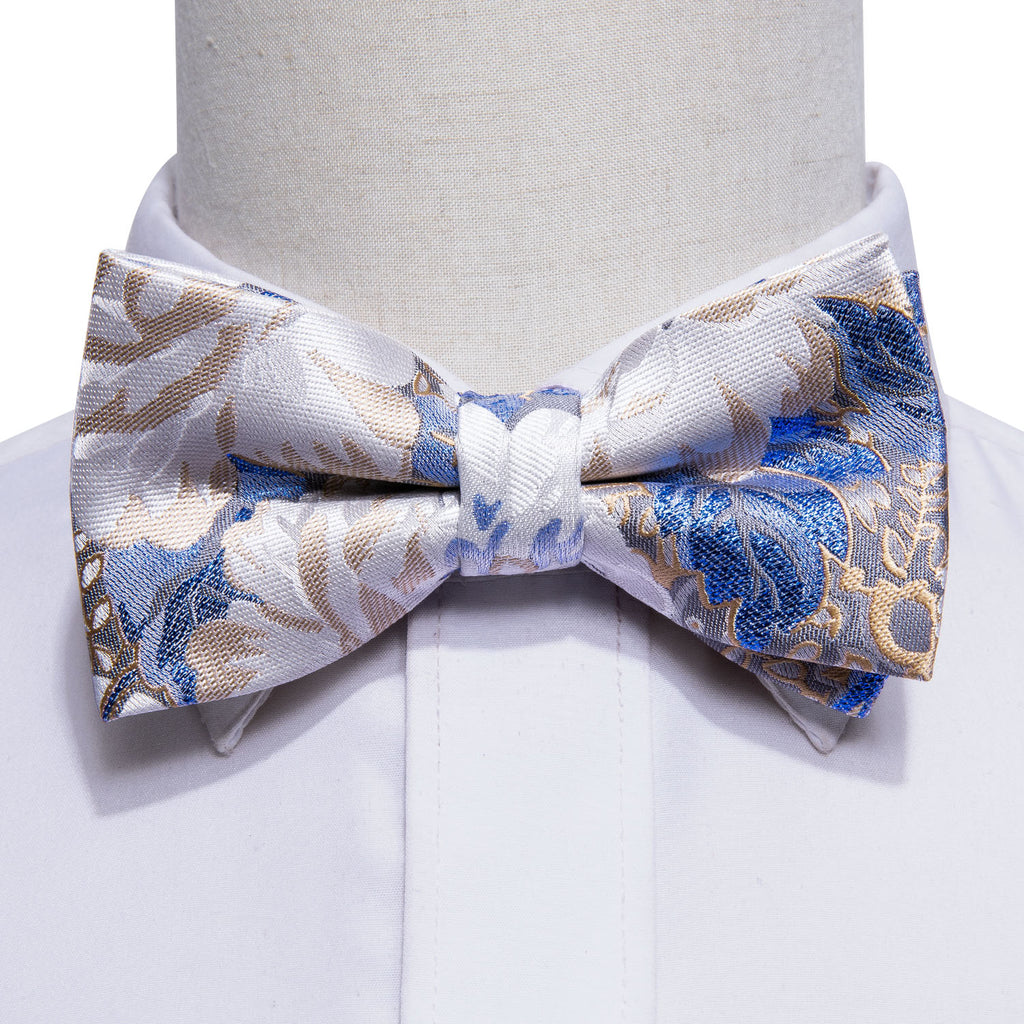 White Blue Floral Bow Tie Set - GentCrest - View 2