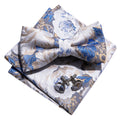 White Blue Floral Bow Tie Set - GentCrest