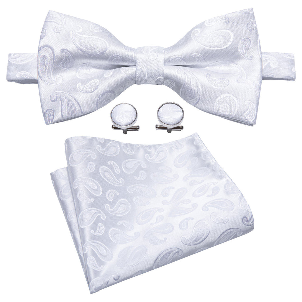 White Paisley Children Bow Tie Set - GentCrest