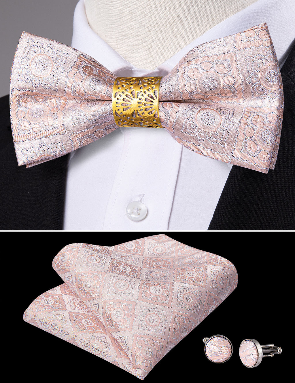 Pink Paisley Bow Tie Set - GentCrest - View 5