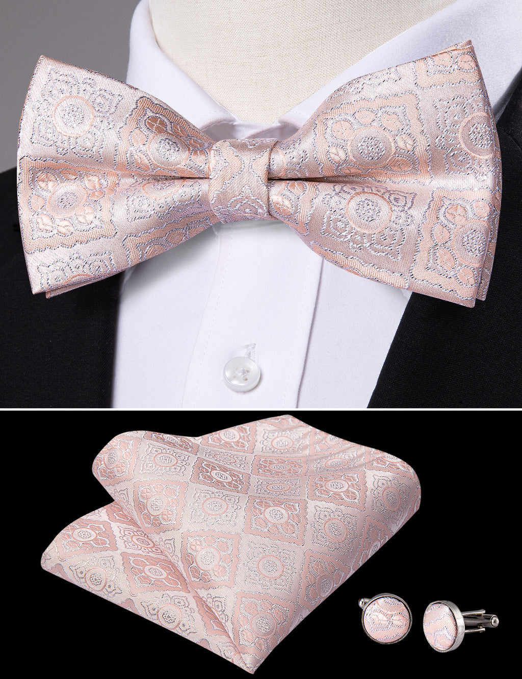 Pink Paisley Bow Tie Set - GentCrest - View 3