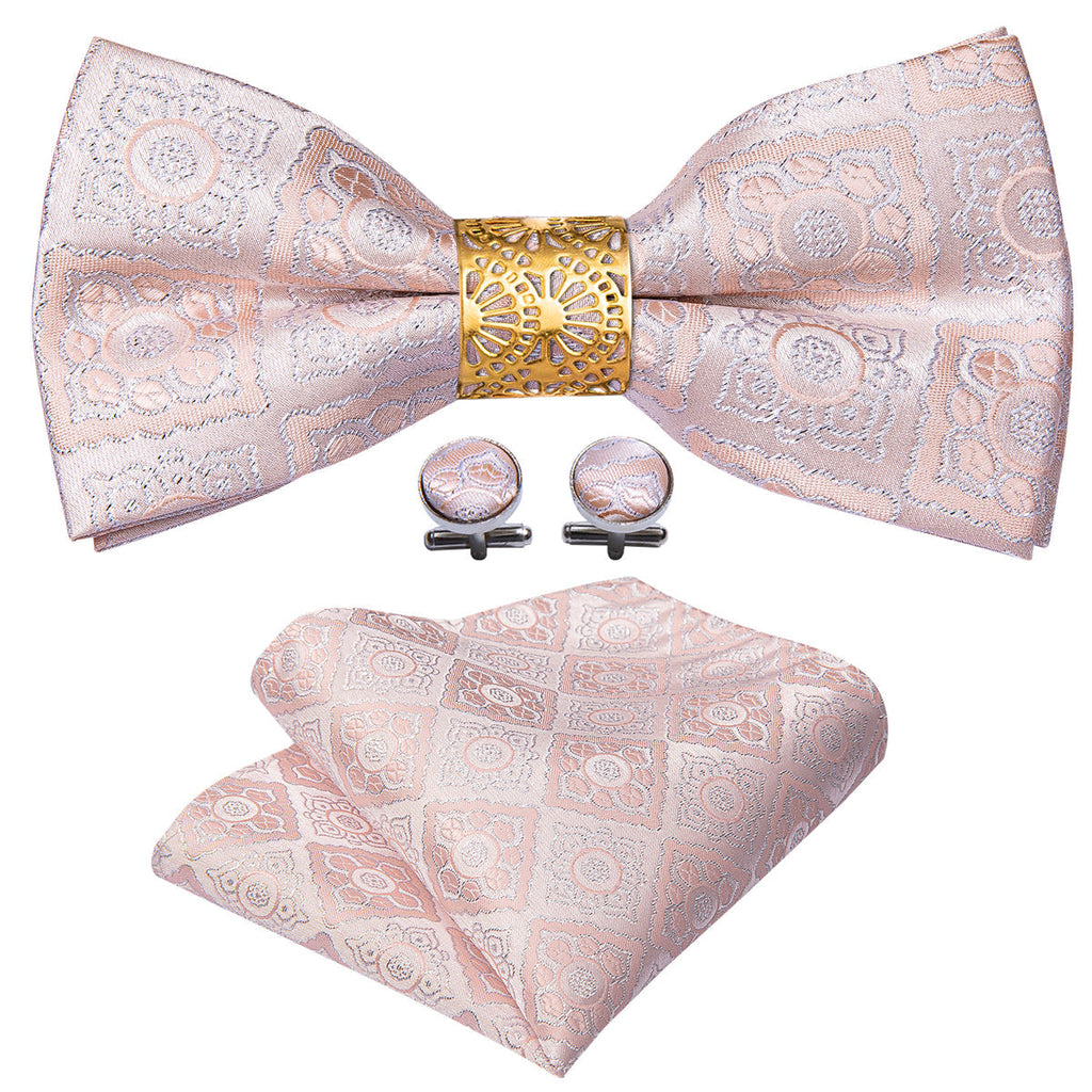 Pink Paisley Bow Tie Set - GentCrest