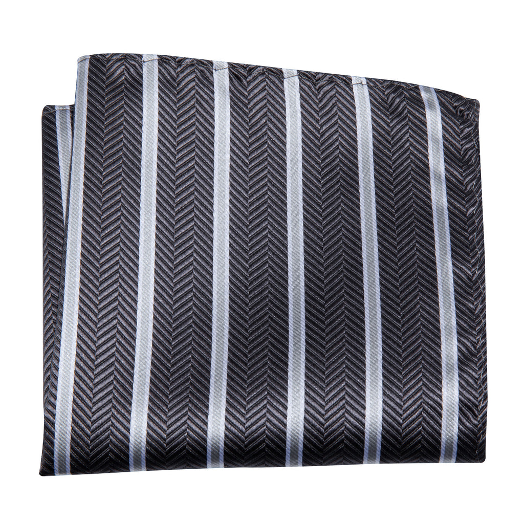 Black White Stripe Bow Tie Set - GentCrest - View 5