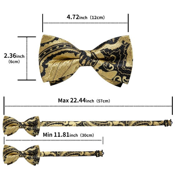 Fashion Silk Bow Tie Set with Pocket Square & Cufflinks - GentCrest - View 3