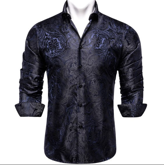 Dark Blue and Black Paisley Dress Shirt - GentCrest - View 2