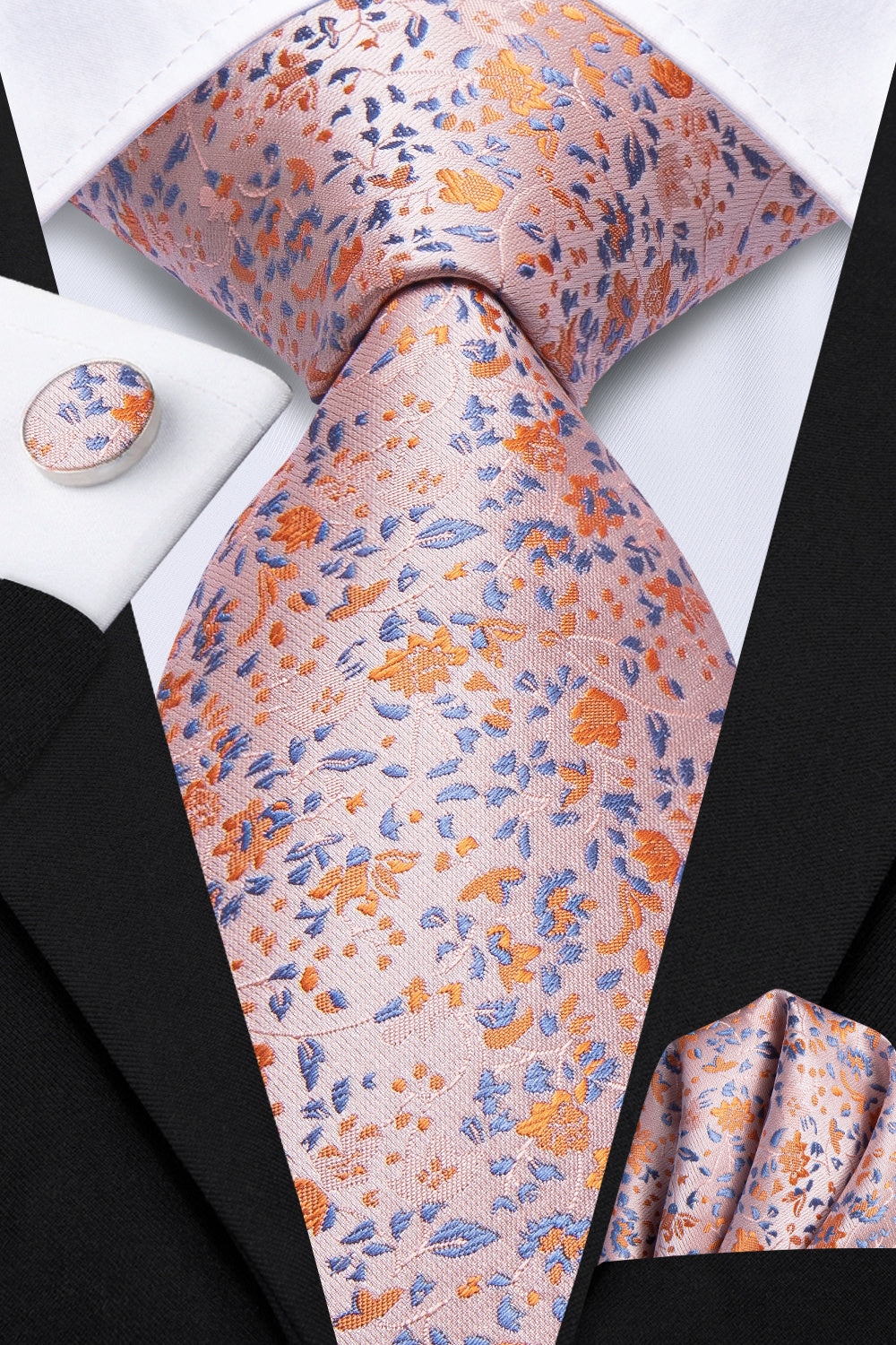 GentCrest Pink Floral Tie Hanky Cufflinks Set - Image 2