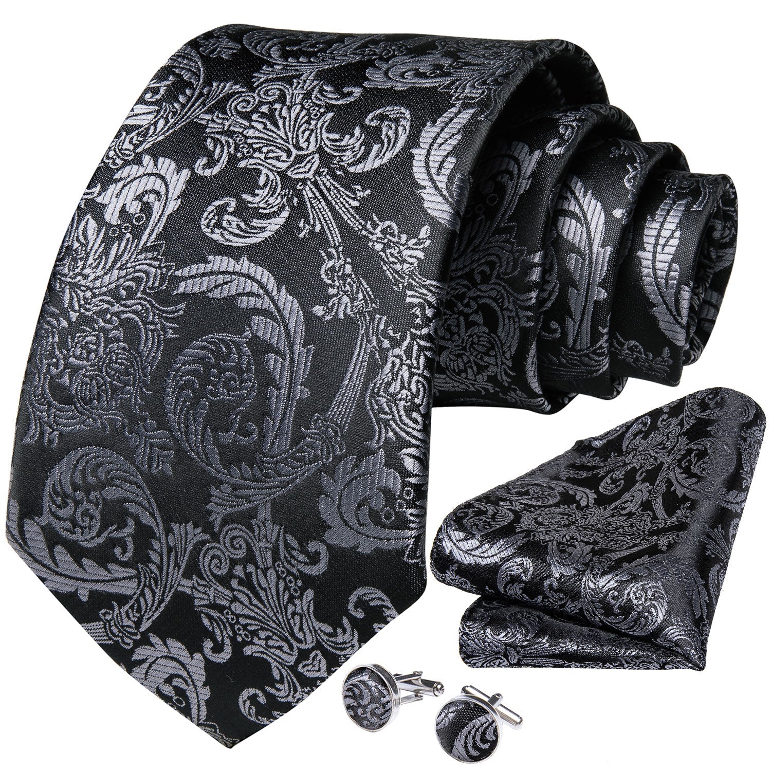 GentCrest Black Paisley Tie Hanky Cufflinks Set - Image 2