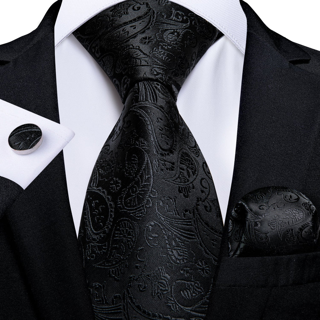 GentCrest Black Paisley Tie Hanky Cufflinks Set - Image 1