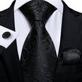 GentCrest Black Paisley Tie Hanky Cufflinks Set - Image 1