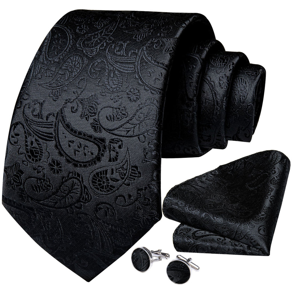 GentCrest Black Paisley Tie Hanky Cufflinks Set - Image 2