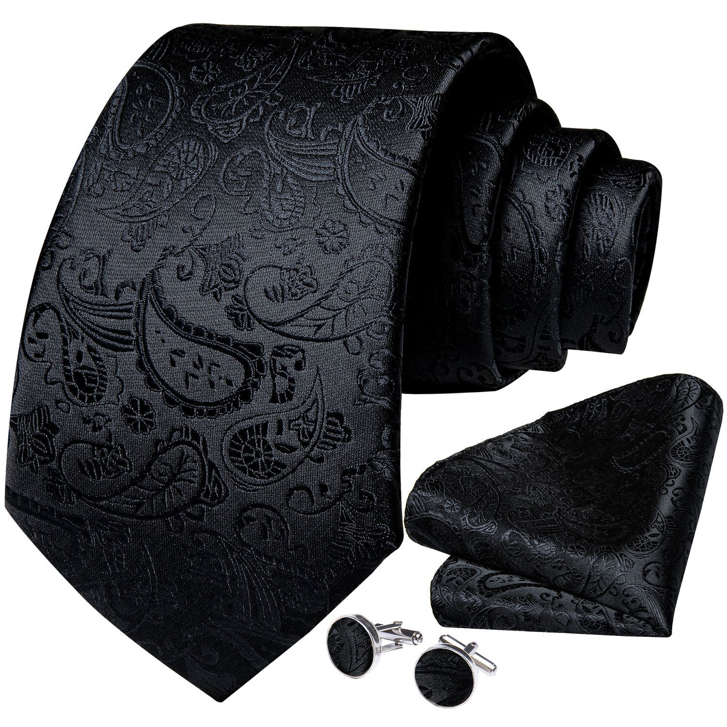 GentCrest Black Paisley Tie Hanky Cufflinks Set - Image 2