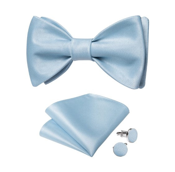 Fashion Silk Bow Tie Set with Pocket Square & Cufflinks - GentCrest - View 2