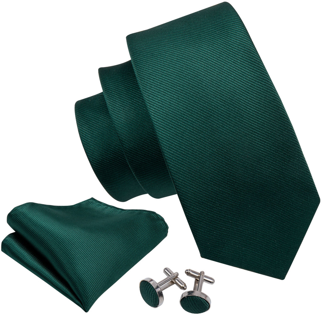 Green Solid Silk Tie Set - GentCrest - View 3