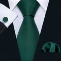 Green Solid Silk Tie Set - GentCrest