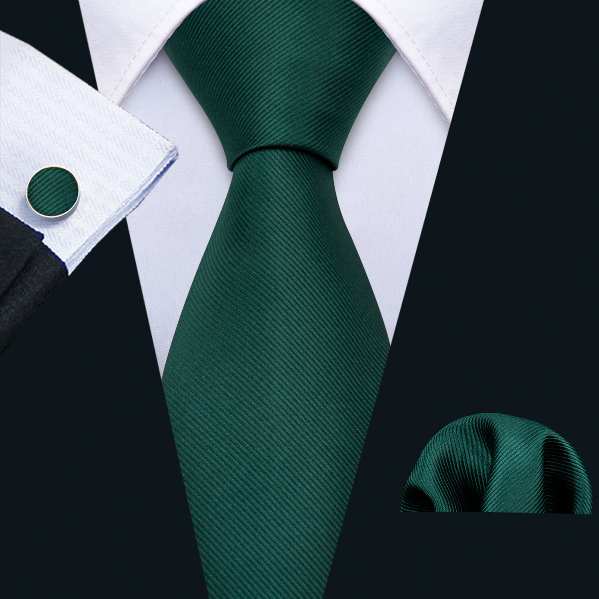 Green Solid Silk Tie Set - GentCrest