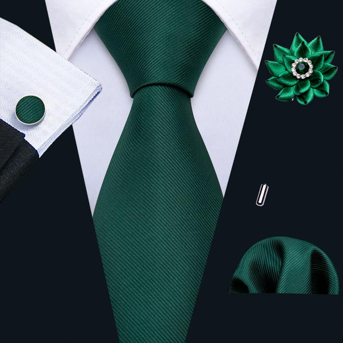Green Wedding Solid Silk Tie Set - GentCrest