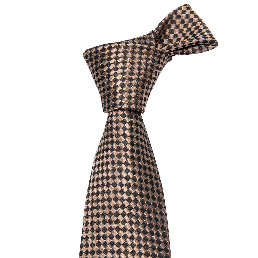 Champagne Brown Plaid Silk Tie Set - GentCrest - View 5