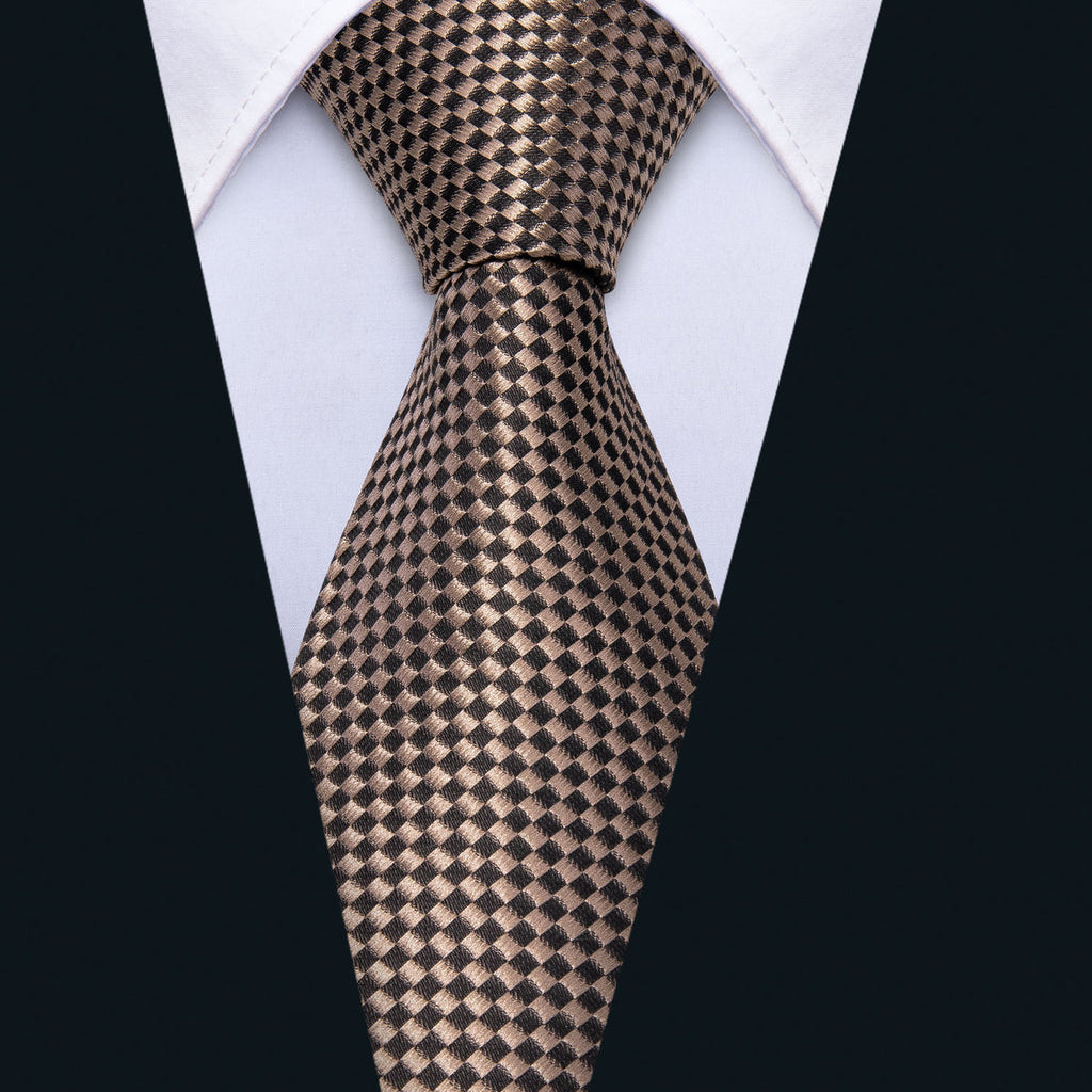 Champagne Brown Plaid Silk Tie Set - GentCrest - View 3