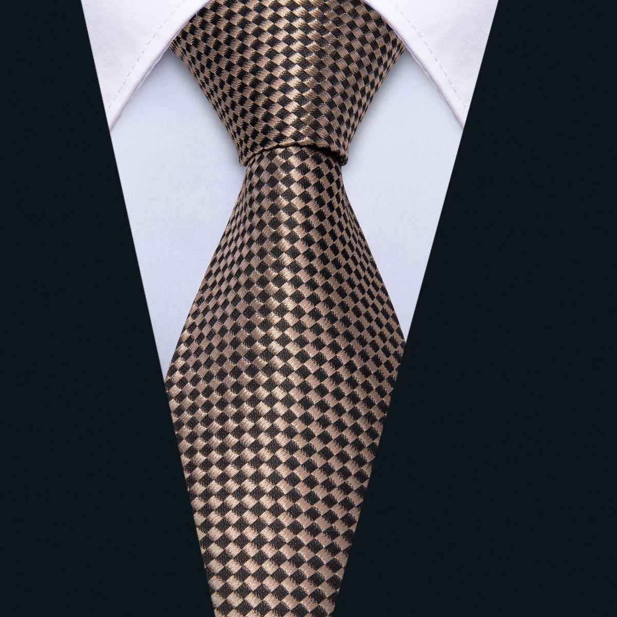 Champagne Brown Plaid Silk Tie Set - GentCrest - View 3